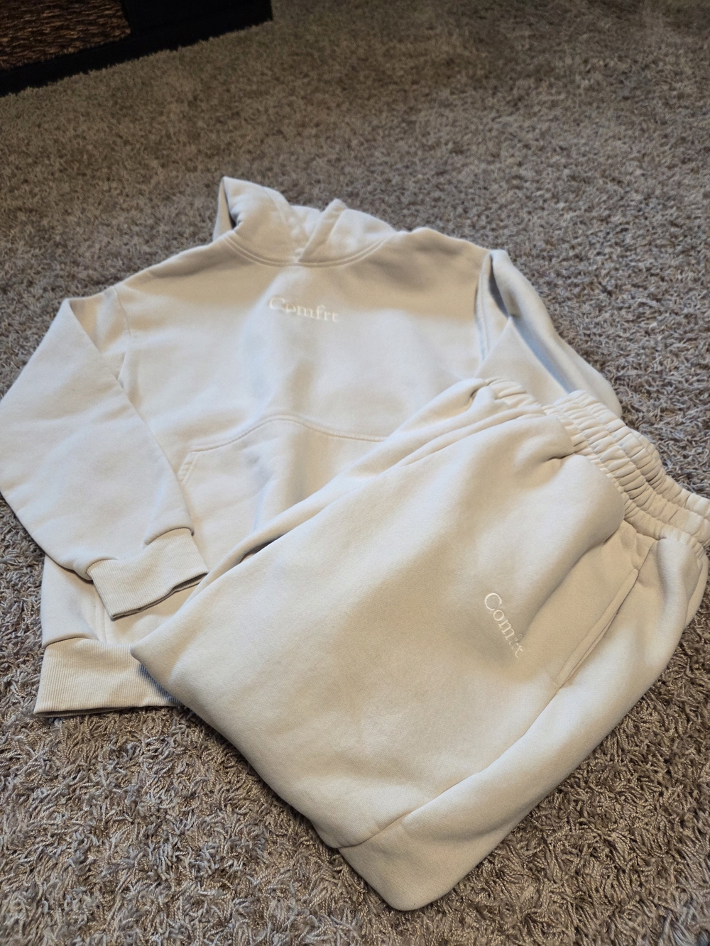 Comfrt -  Neutral Cream Sweatpants & Hoodie Set